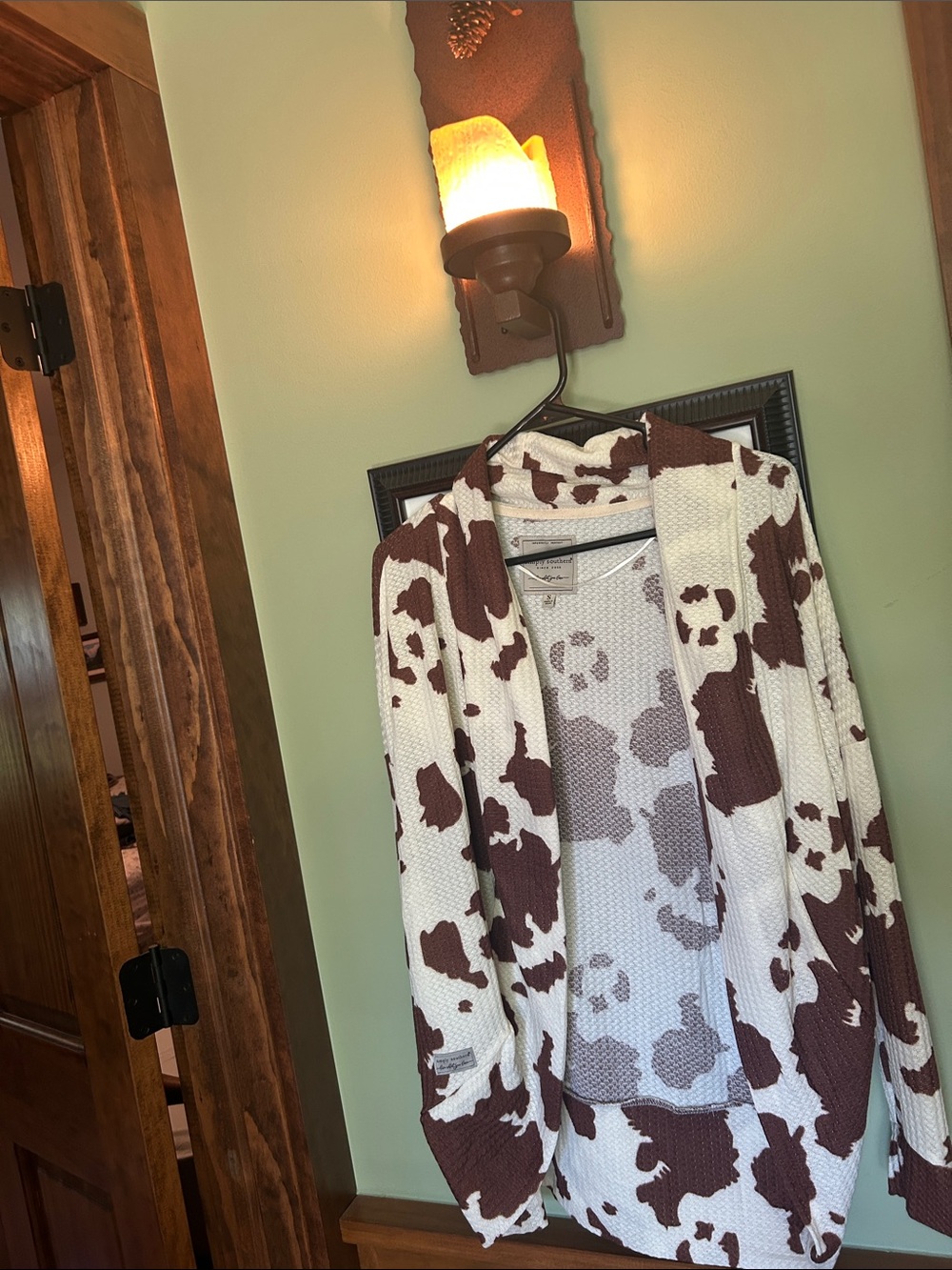 Cozy Cowprint Open Cardigan - White & Brown